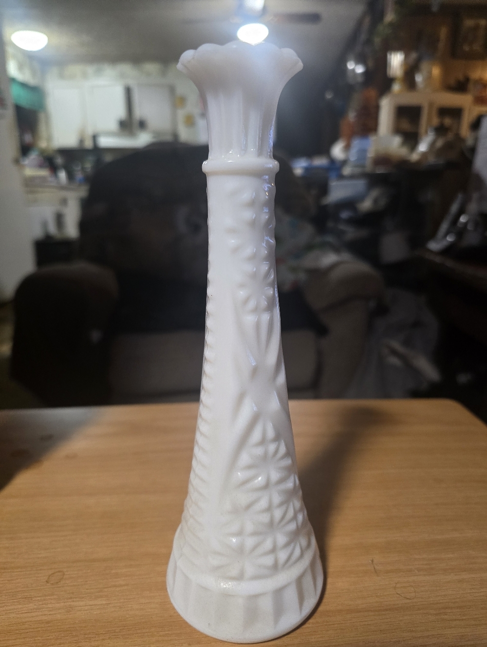 Vintage Anchor Hocking 9" Milk Glass Bud Vase-Stars and Bars Pattern
